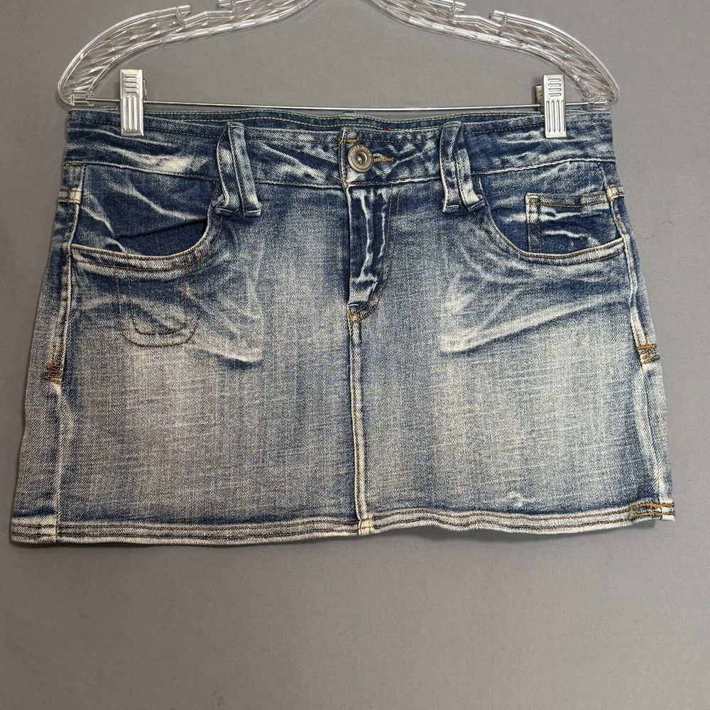 Mudd Jeans Skirt Women 11 Juniors Blue Denim Mini 5 Pocket Low Rise Y2K Micro